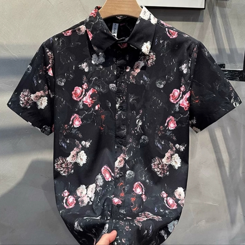 Dark Rose Print Button Up Shirt